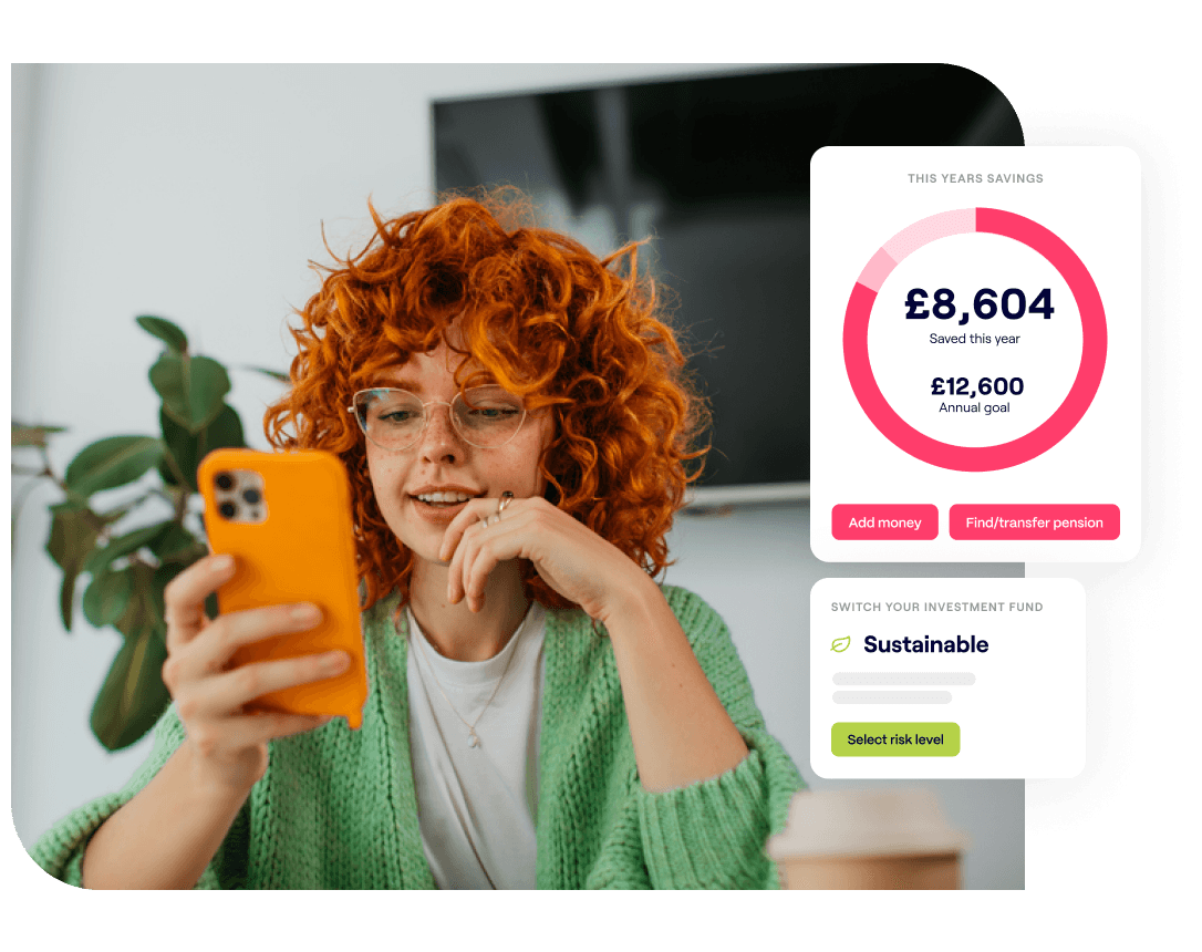 A photo of a woman looking at hear phone