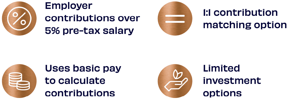 A graphic showing contributing factors to a bronze level workplace pension scheme