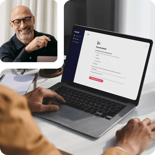 Penfold platform app alongside a smiling woman